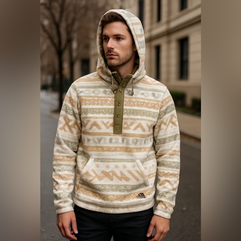 The North Face Printed Fleece Hoodie – Tan Cream Pullover – Size Small NWT